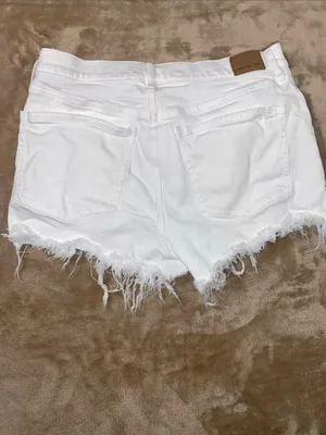 American Eagle Outfitters White Distressed Denim Shorts with Lace Insets thumbnail 4