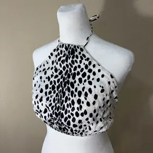 Bershka Black White Spot Satin Backless Halter Top Exposed Back Sz M Party Beach thumbnail 3