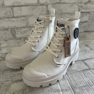 Palladium Pallabase Star White Twill Vegan High Block Heel Platform Lug Boot 8.5 thumbnail 7