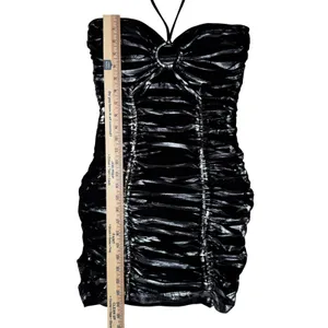 Body Central Vintage Y2K S Little Black Halter Dress Ruched Mini Going Out Cocktail USA‎ Made thumbnail 11