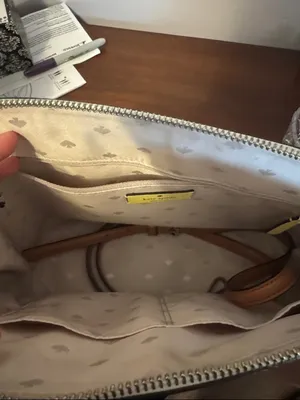kate spade Yellow Leather Satchel with White Trim and Tan Handles thumbnail 5