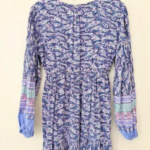 Few Moda Maxi Dress Small Blue Paisley Boho Tiered V-Neck Long Sleeve Drawstring thumbnail 4