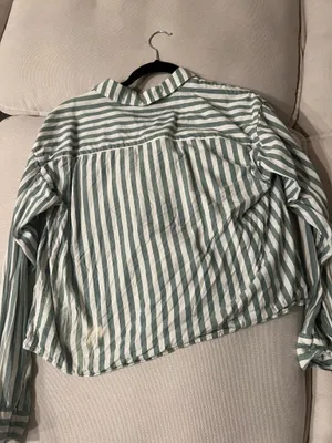 ANF Abercrombie and Fitch Green White Vertical Striped Button Down Up Blouse Top Shirt thumbnail 5