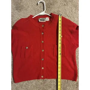 vintage Forenza red knit cardigan crew neck gold-tone buttons Lambswool Stain M thumbnail 7