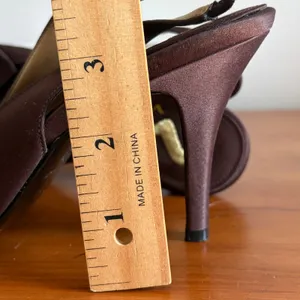 Nina Brown Satin‎ Peep Toe Slingback Heels Bow Rhinestone Stiletto Size 7.5M thumbnail 8