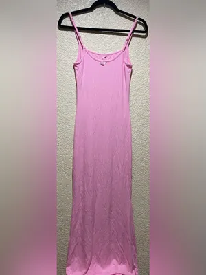 Skims Soft Lounge Long Slip Sleek Pink Spaghetti-Strap Maxi Dress Size L NWT thumbnail 5