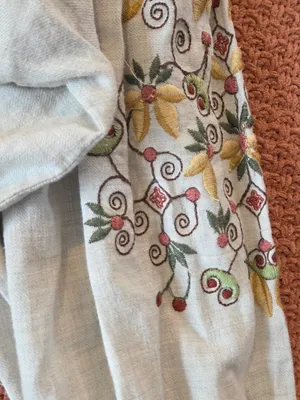 Max Studio Ecru Embroidered Peasant Blouse 3/4 sleeve Size Large Boho thumbnail 4
