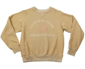 American Eagle Happiest Here Smiley Face Sweatshirt Tan Cozy Loungewear Casual‎ thumbnail 1