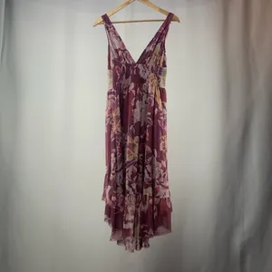 Free People V Neck High Low‎ Midi Dress in Purple Floral Size 2 thumbnail 5