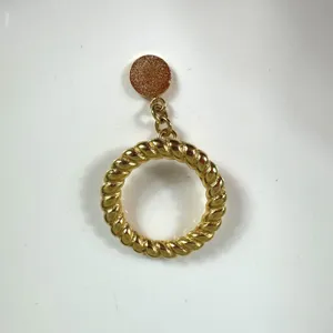 Loewe Gold Tone Scarf Ring Round Logo Pendant Charm Statement Jewelry Designer thumbnail 2