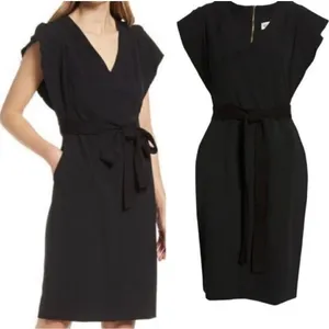 Eliza J Ruffle Sleeve Sheath‎ Dress Women's 6 Black Crepe LBD Classic Career thumbnail 6