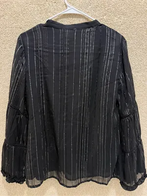 NWT Black bell sleeve top sheer sleeves silver festival glam rock goth Halloween thumbnail 2