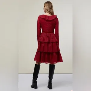 Rachel parcell Women's Red‎ Black Polka Dot Long Sleeve Tiered Ruffle Dress 8 thumbnail 7