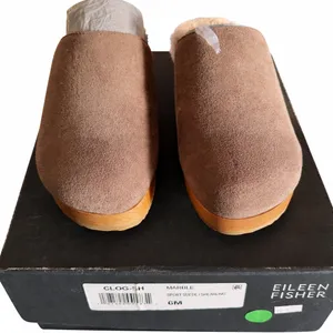 Eileen Fisher Tan Suede Shearling-Lined Clog Mules thumbnail 1
