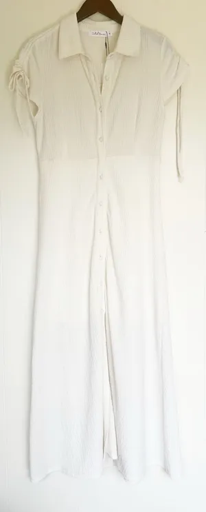 NWT SALTED HOUSES Boutique Collared Button-Front Midi Dress in Ivory Size Medium thumbnail 1