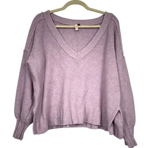 Pilcro Purple Balloon Sleeve Fluffy Sweater V Neck Womens M Oversized Boho Fall thumbnail 3