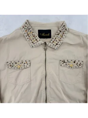 Vintage 90s Beaded Jacket 90s Rhinestones Studs Stars Zip Front Size XL-XXL thumbnail 2