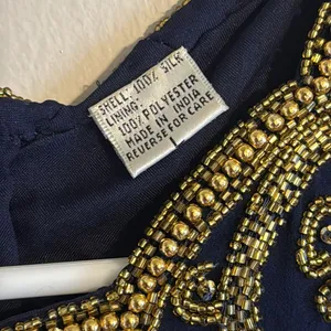 Vtg Laurence Kazar Halter Beaded embellished silk formal gown dress blue gold‎ L thumbnail 7