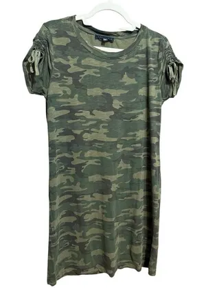 Sanctuary Ojai Camo T-Shirt Dress‎ in Mother Nature Camo Ruched Sleeves Sz XS thumbnail 1