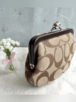 Coach Park Signature Framed Coin Purse (Style F66117) Khaki/Mahogany thumbnail 2