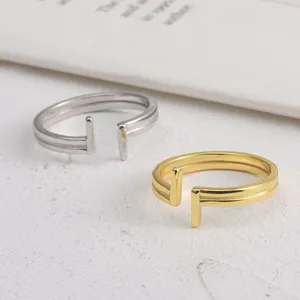 NEW Women's‎ Split Bar White Gold Plated S925 Band Ring Silver Adjustable thumbnail 11
