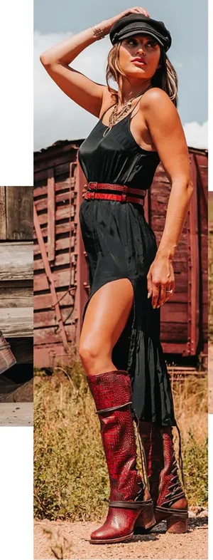 Freebird Coal Red Croco Leather Knee High Boots Zip Lace Up Women’s Size 7 thumbnail 1