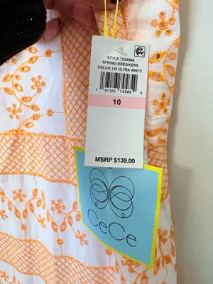 NWT CeCe Embroidered Cotton Maxi Dress White Orange Floral Size 10 thumbnail 4