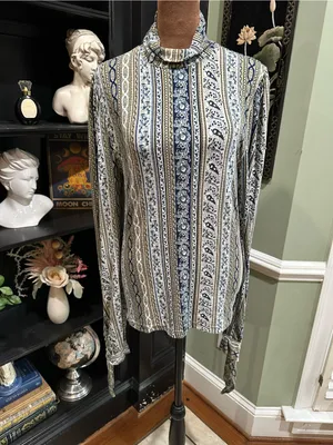 Free People “Donatella” Mock Turtleneck Paisley + Stripe Top – Size Medium thumbnail 3