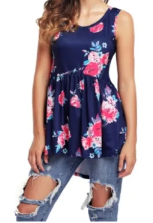 Blue Floral Sleeveless Tank thumbnail 1