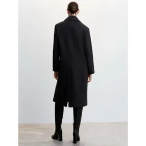 MANGO Double Breasted Pinstripe Long Wool Blend Coat Navy Dark Grey Women’s XXL thumbnail 11