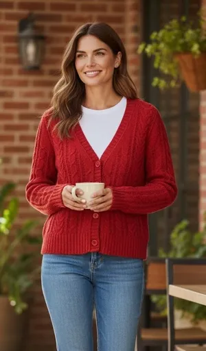 American Eagle women's XS red knit cardigan thumbnail 1
