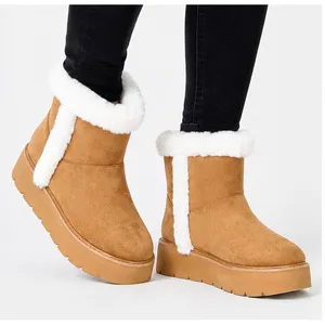 Time and Tru Womens Ankle Boots Size 7 Tan Platform Mini Cozy Faux Fur Pull On thumbnail 1