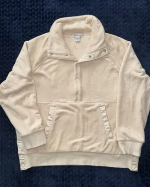 Athleta Women's Recover Cozy Snap Front‎ Sweatshirt Chantilly Cream Sz XL thumbnail 1