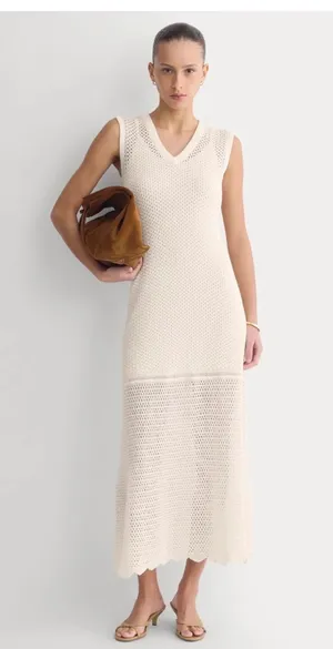 Everlane NWOT Lace Knit Maxi Sweater Dress W/Slip Bone Small Organic Cotton thumbnail 1
