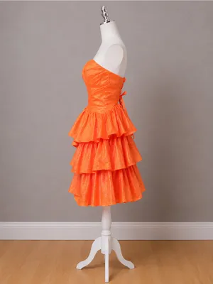 Boutique #25-4 Vibrant Orange sweetheart A line three ruffle tier silver dot-Size 0 (XS) thumbnail 4