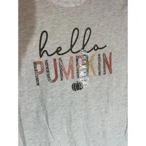 NWT Hello Pumpkin Graphic T-Shirt‎ Gray Leopard Print Fall Short Sleeve XL thumbnail 2