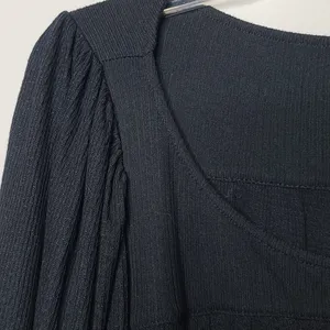 Free People boho long sleeve black scoop neck flowy pleated blouse shirt top M thumbnail 7