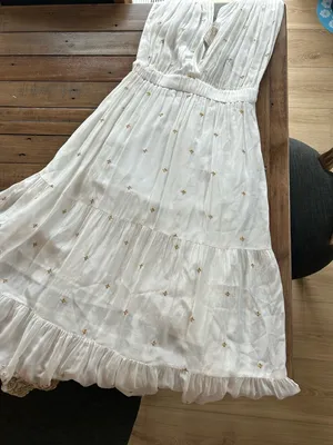 Guadalupe Johana White Gold Embroidered Dress S thumbnail 11