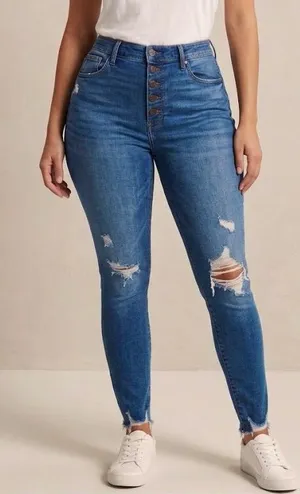 Abercrombie & Fitch Women Curve Love Distressed High-Rise Skinny Ankle Jeans 4 thumbnail 1