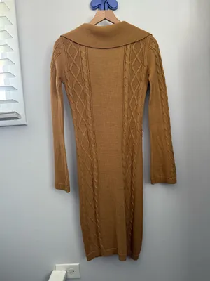 Wet Seal Small Cable Knit Long Open Cardigan Tan Camel Wool 60s 70s Penny‎ Lane thumbnail 4