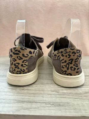 Lucky Brand Loucia Gray Suede Leopard White Midsole Lace Up Sneaker 7.5 $80 thumbnail 3