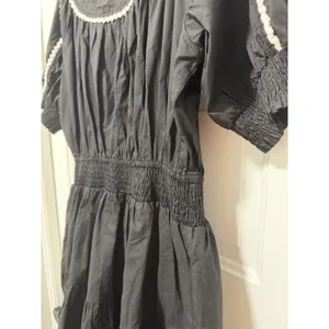 VICI Black Cotton Smocked Waist Crochet Trim Tiered Midi Dress XL RN131468 thumbnail 6