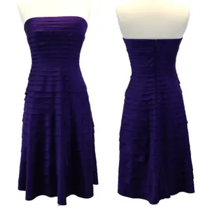 Adrianna Papell Womens 6 Cocktail Dress‎ Layered Ruffle Purple Strapless Prom thumbnail 2