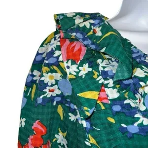 LOFT Green Floral Bouquet ‎ Ruffle Trim Tie Neck Blouse L/S NWOT Size Small thumbnail 4