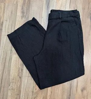 Old Navy Taylor Wide‎ Leg Linen Pants Women L Black High Rise Elastic Waist thumbnail 1