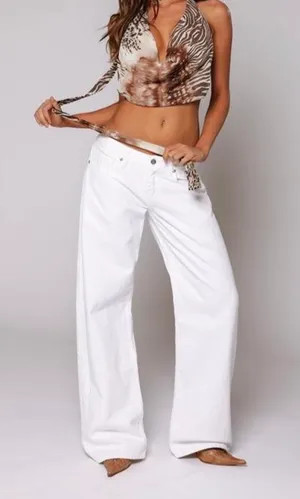 Revice Denim White Low Rise Wide Leg Jeans thumbnail 1