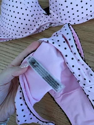 Pink Polka Dot Bikini Set with Black Trim thumbnail 3