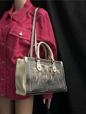 BFlairs Women’s Handbag with Elephant Print Gray & Cream thumbnail 2