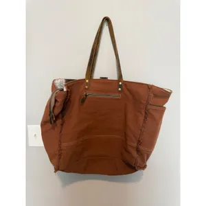 Myra Bag Cowhide Leather Canvas Tote Bag Western Boho Brown Large Shoulder Bag thumbnail 2