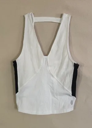 FP Movement Free People Power Play Tank Large White Black MSRP $48 thumbnail 1